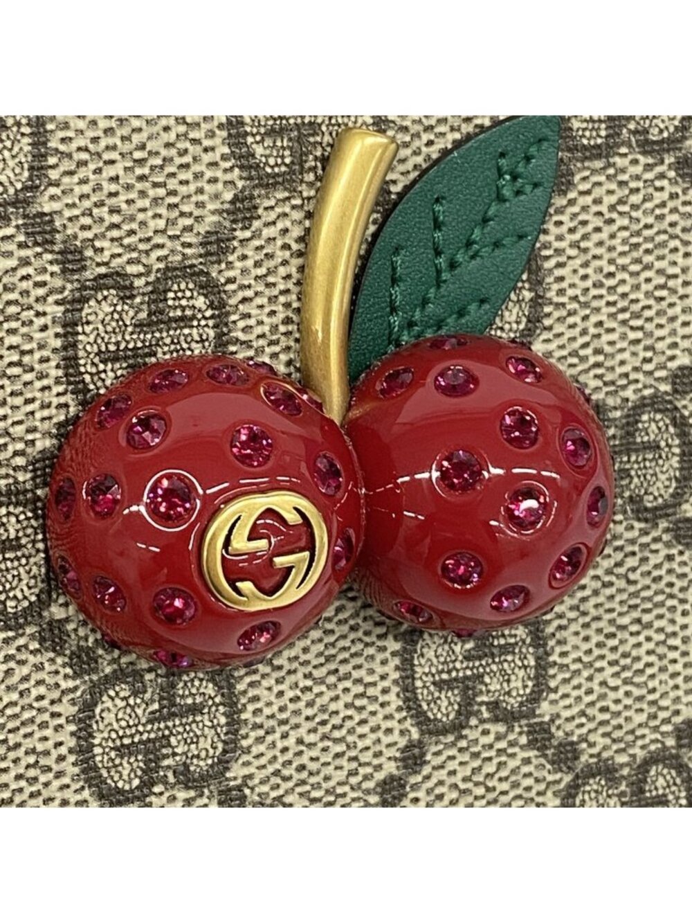 Gucci Wallet GG Supreme Cherry Beige Red Gold - Picture 8 of 9